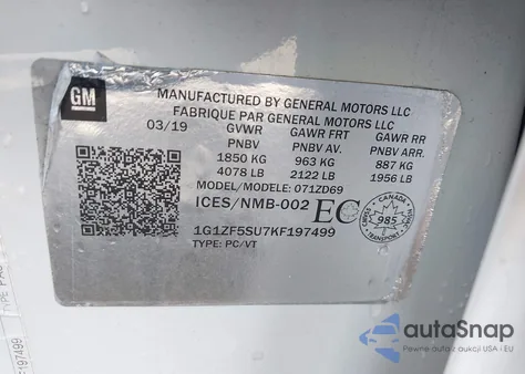 2019 Chevrolet Malibu Hybrid from USA, damaged, VIN 1G1ZF5SU7KF197499